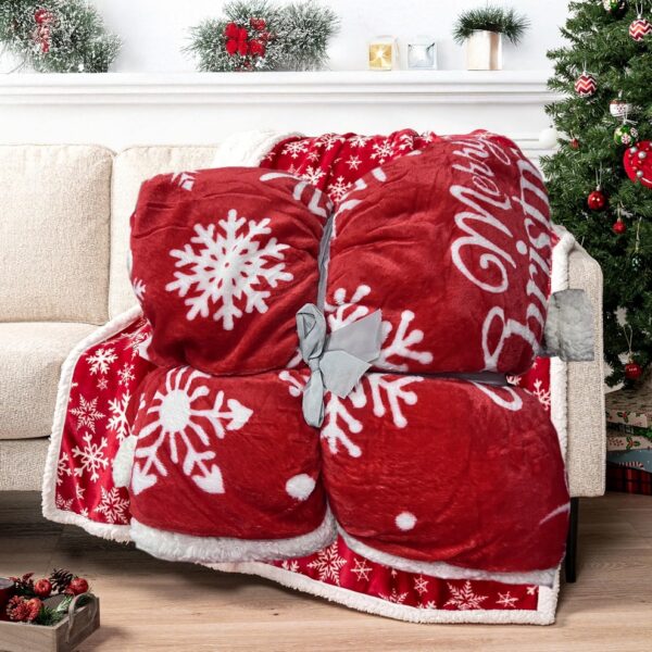 Karácsonyi Sherpa plüss pléd ágytakaró Merry Christmas<!--Karácsonyi Sherpa vastag plüss pléd ágytakaró bolyhos sötét piros hópelyhekkel, Karácsonyi kétoldalas ágytakaró, Karácsonyi bolyhos belsővel pléd, Karácsonyi Ágytakaró Sherpa, Karácsonyi bélelt plüss plédek, Karácsonyi vastag pléd ágytakaró wellsoft plüss, vastag ágytakorók,  plush sherpa blankets-->